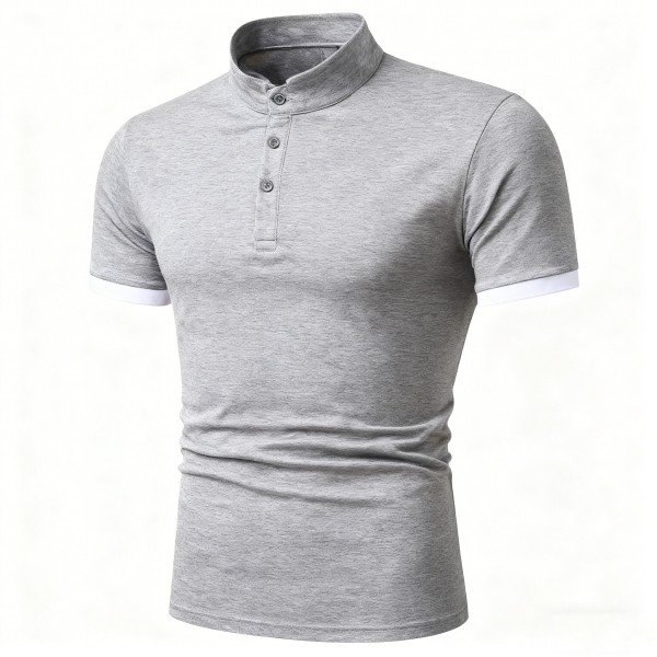 Men's Grey Stand-Collar Polo Shirt