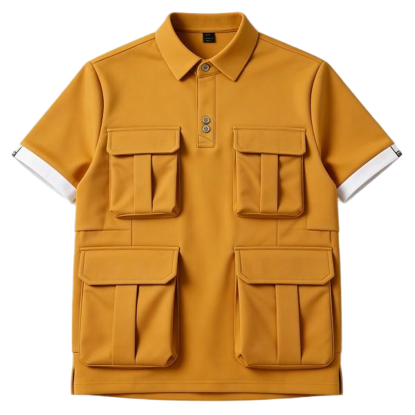 Mustard Yellow 4-Pocket Utility Polo Shirt