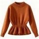 Women's Brown Peplum Waist Crew Neck Sweater - Flattering Casual Pullover