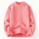 Women's Pink Cable Knit Crew Neck Sweater