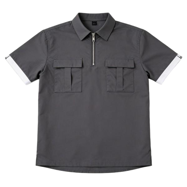 Gray Half-Zip Utility Polo Shirt