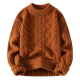 Rust Crew-Neck Cable-Knit Sweater