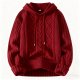 Women's Burgundy Cable Knit Hooded Sweater - Warm Casual Hoodie