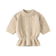 Beige Short-Sleeve Cable-Knit Peplum Sweater